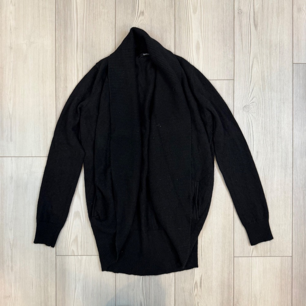 Quince 100% Cashmere Shawl Collar Open Front Cardigan Sweater Black Women Medium
